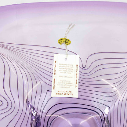 Vintage Große Neodymium Glas Schale von Adam Jablonski, Detailansicht Etikett