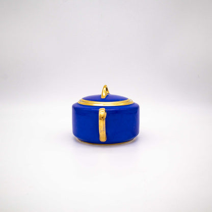 Vintage Kobaltblaue Porzellan Zuckerdose von Hutschenreuther, Seitenansicht links