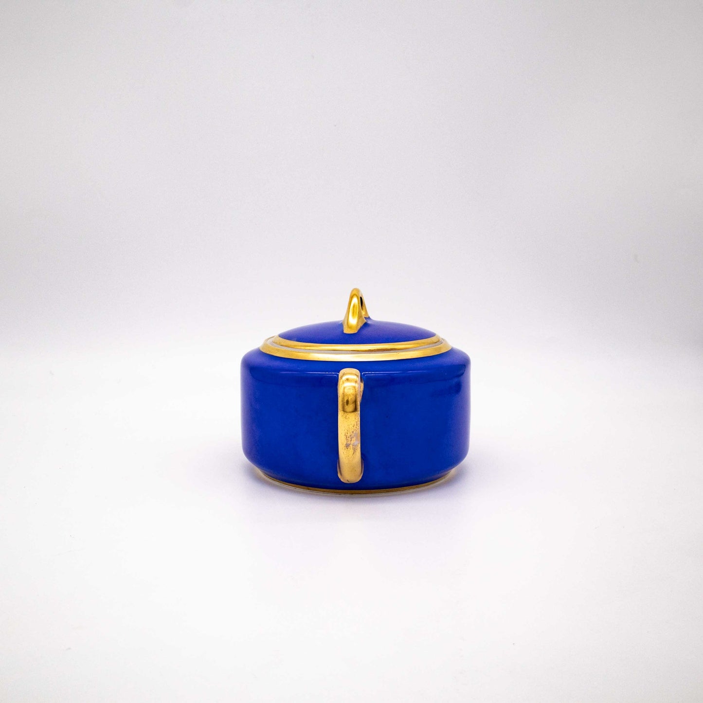 Vintage Kobaltblaue Porzellan Zuckerdose von Hutschenreuther, Seitenansicht rechts