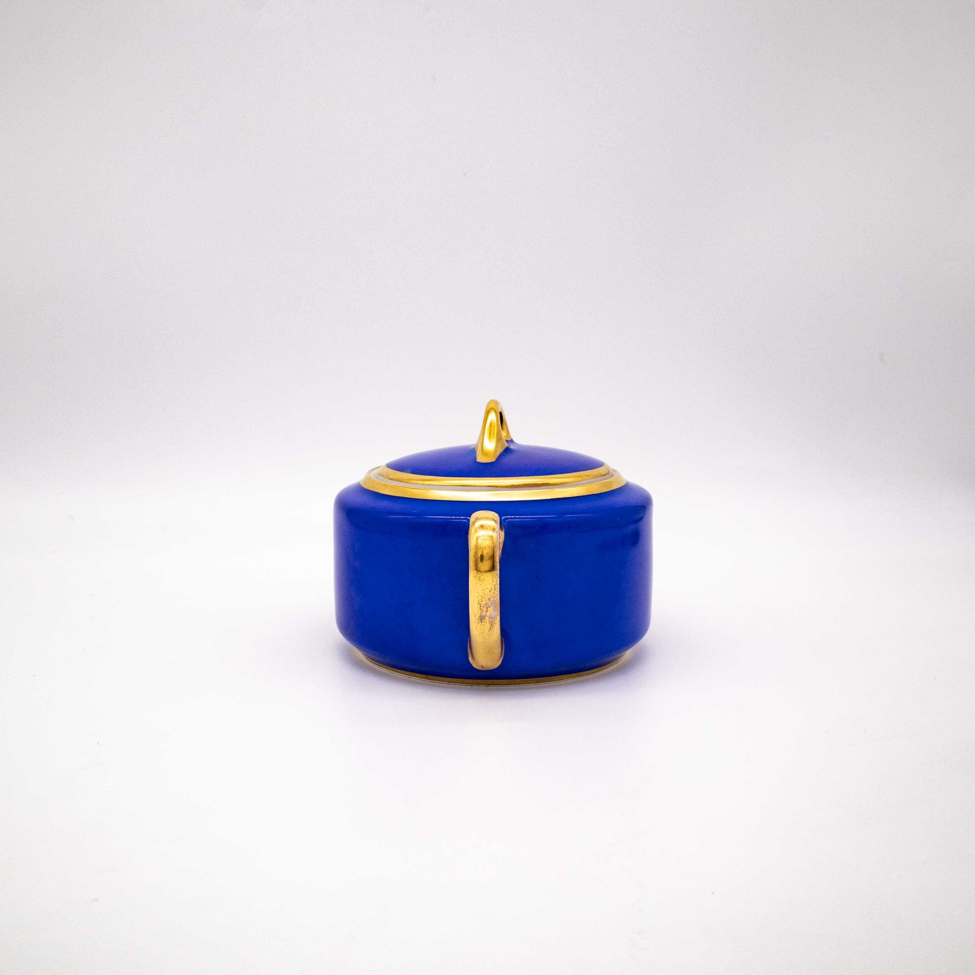 Vintage Kobaltblaue Porzellan Zuckerdose von Hutschenreuther, Seitenansicht rechts