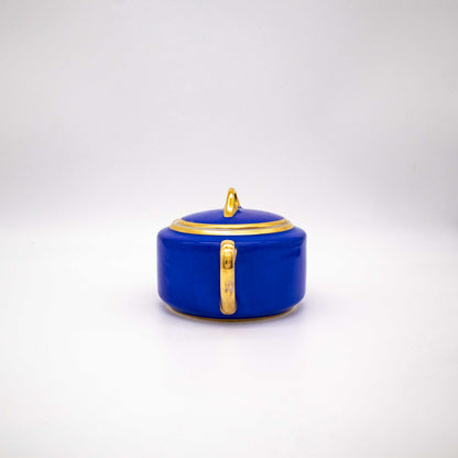 Vintage Kobaltblaue Porzellan Zuckerdose von Hutschenreuther, Seitenansicht rechts