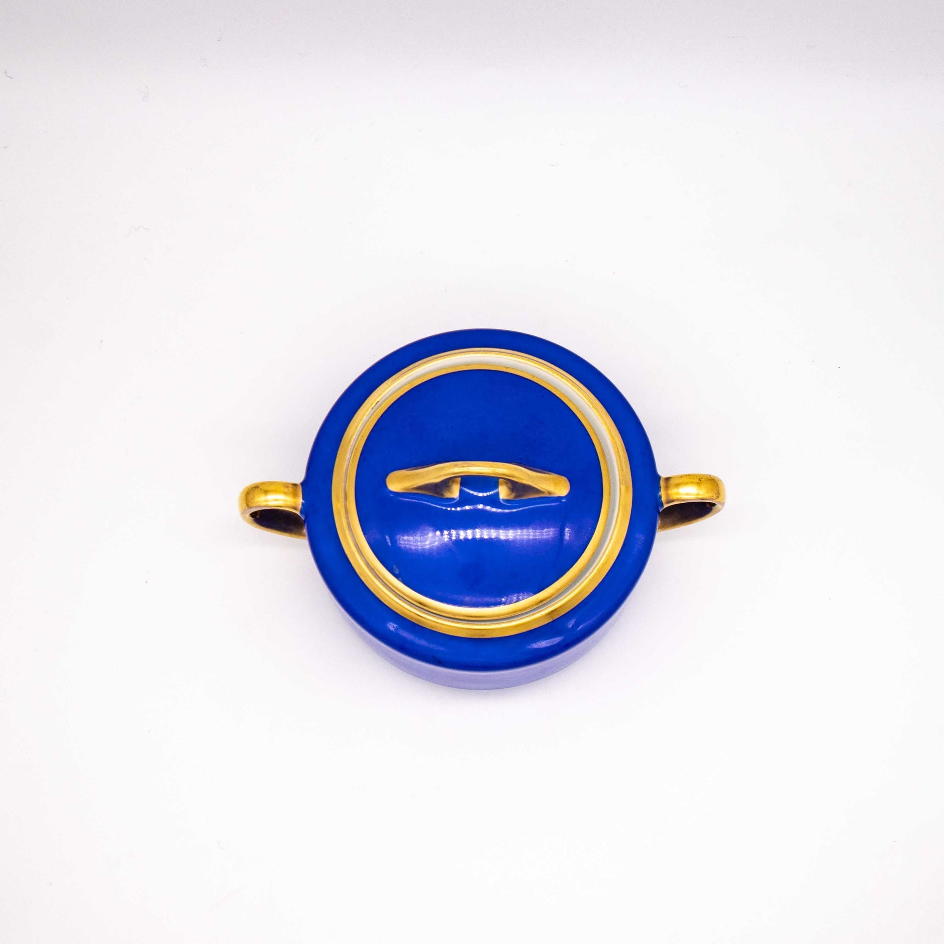  Vintage Kobaltblaue Porzellan Zuckerdose von Hutschenreuther, Vogelperspektive