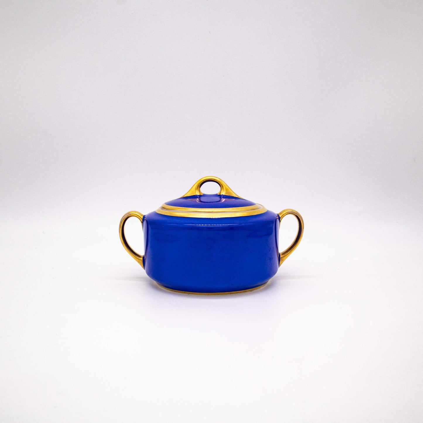 Vintage Kobaltblaue Porzellan Zuckerdose von Hutschenreuther, Vorderseite