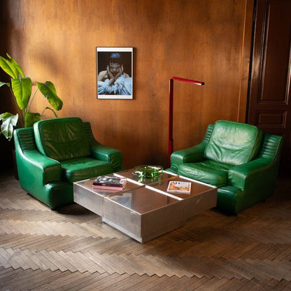 Vintage Lounge Chairs aus Leder grün