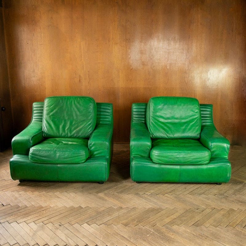 Vintage Lounge Chairs aus Leder grün