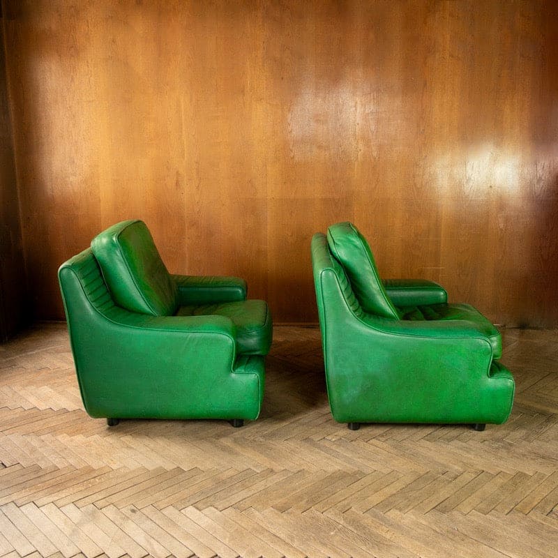 Vintage Lounge Chairs aus Leder grün