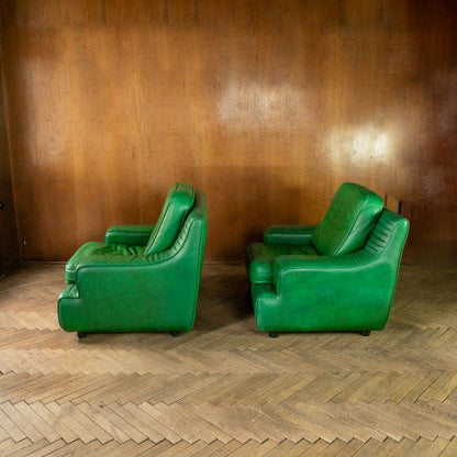 Vintage Lounge Chairs aus Leder grün