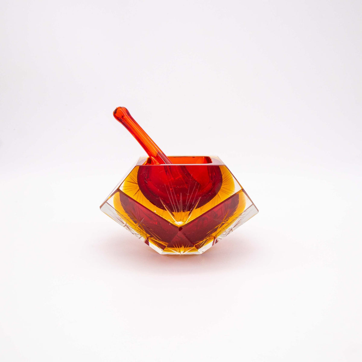 Vintage Aschenbecher Murano Glas Rot Gelb