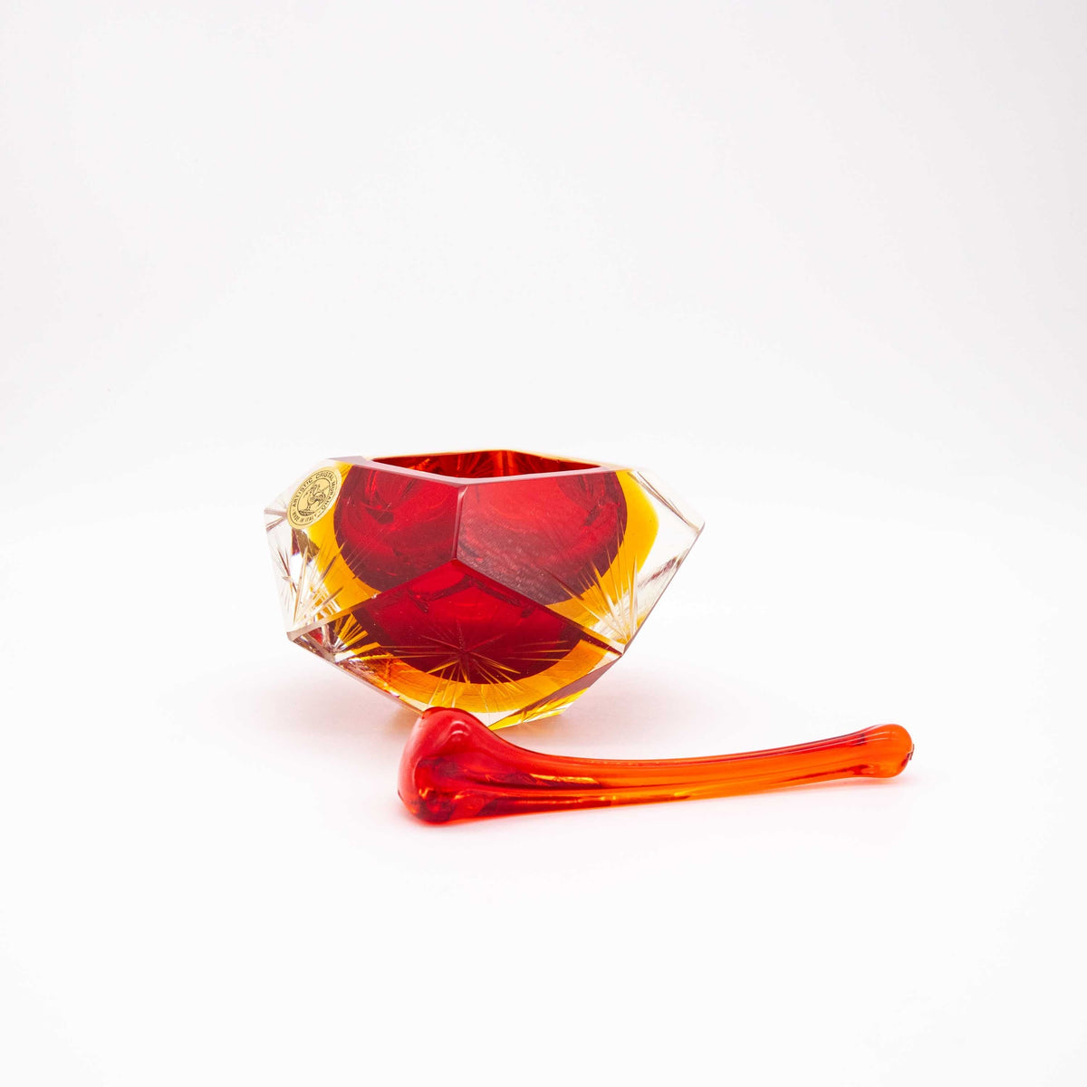 Vintage Aschenbecher Murano Glas Rot Gelb