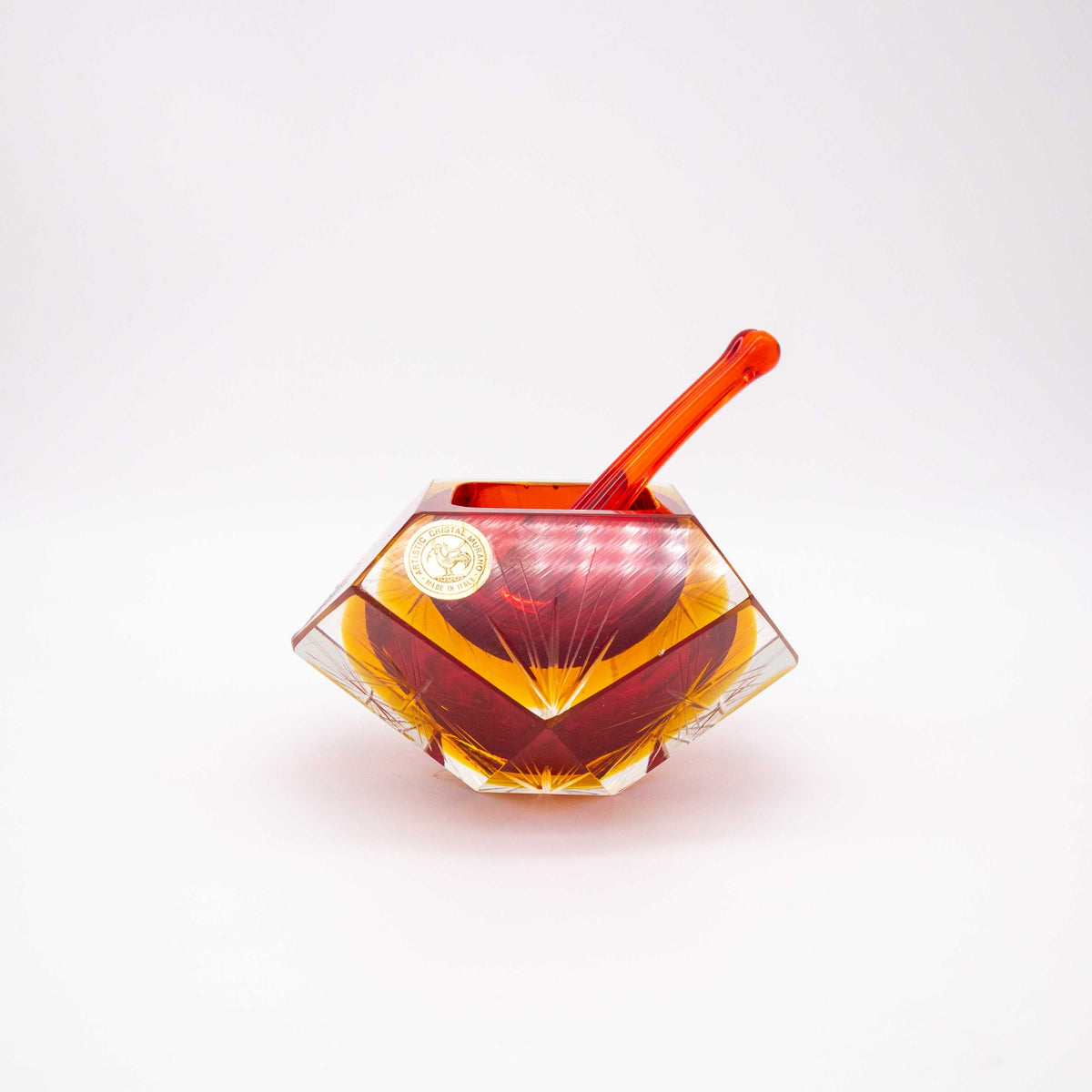 Vintage Aschenbecher Murano Glas Rot Gelb