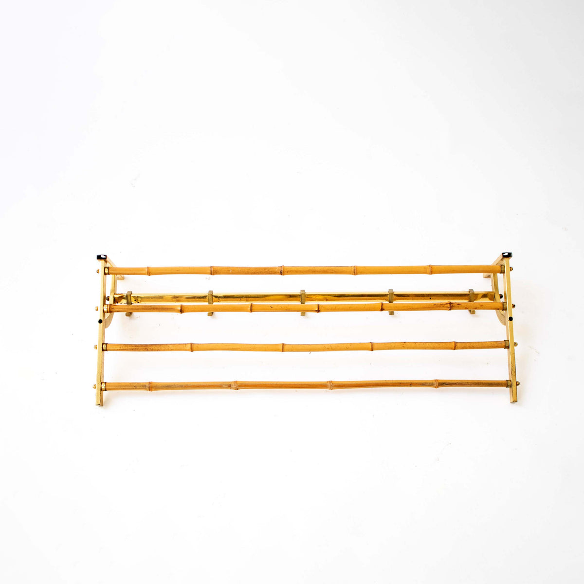 Vintage Wandgarderobe Messing und Bambus, patiniert