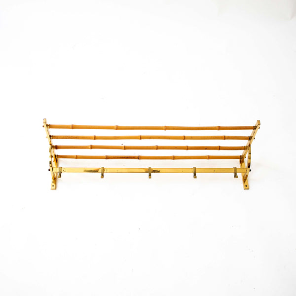 Vintage Wandgarderobe Messing und Bambus, patiniert