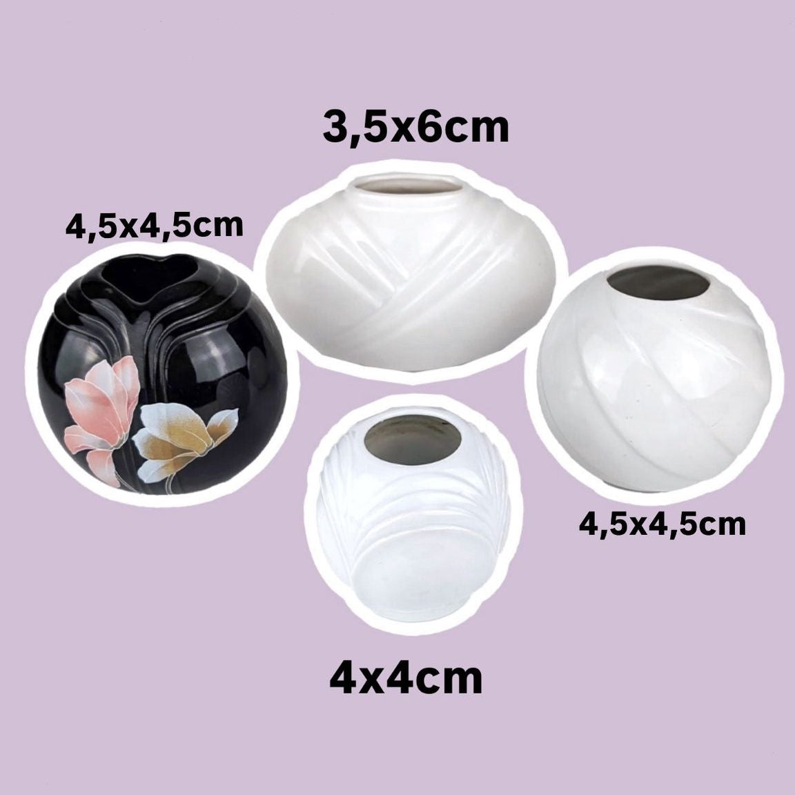 Vintage Muschel Vase Schwarz Weiß Art Deco 80er Set von 4