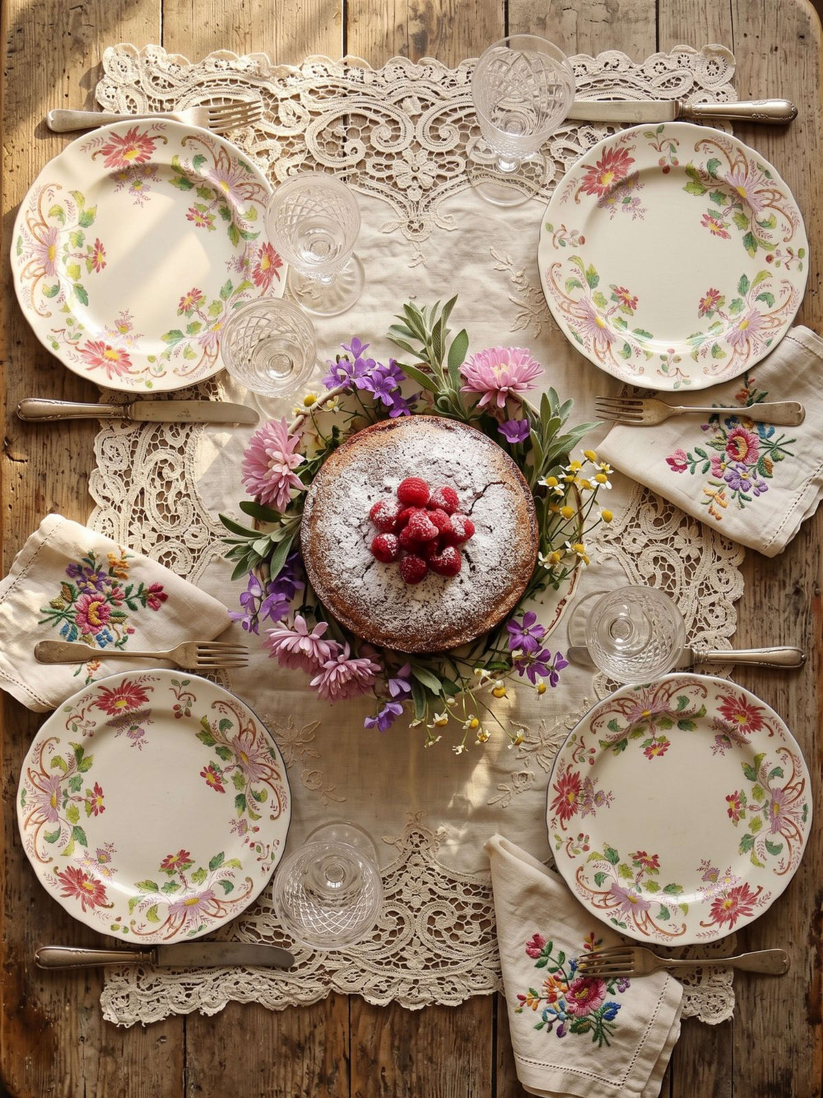 Set von 4 Vintage Dessertteller "Pâquerettes" von Longchamp