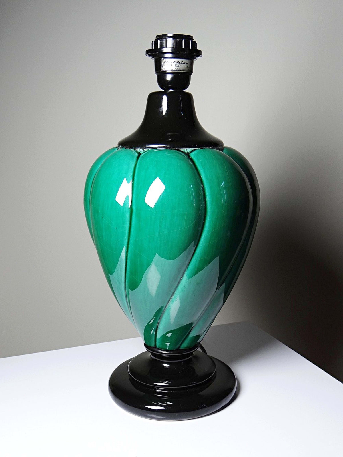 Vintage Tischlampe Mathias, Keramik grün und schwarz, 1970er Jahre