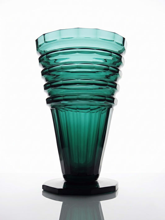 Antike Art Déco Kristallvase Smaragdgrün, Böhmen 1920-1930