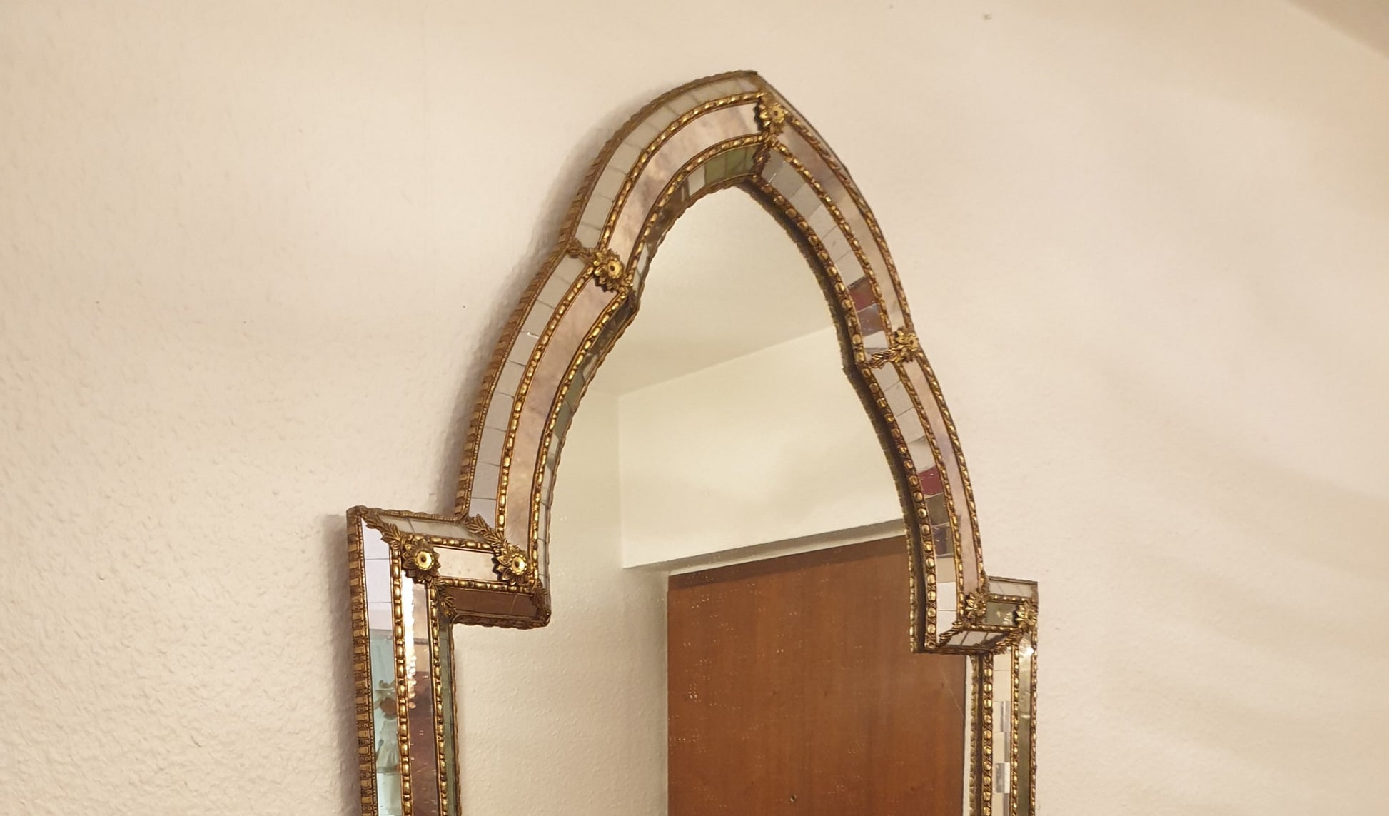 Vintage Spiegel Murano aus Spanien, Messing Kristallglas, 1990er