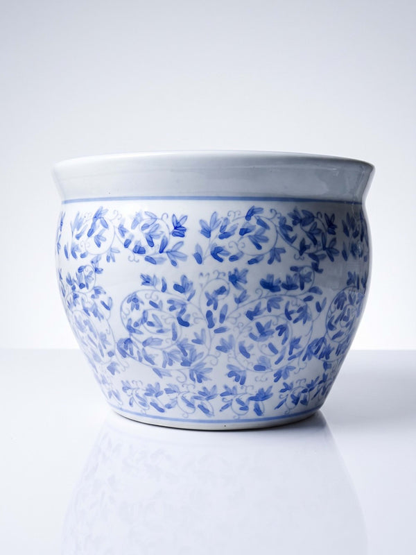 Vintage Übertopf Porzellan blau-weiß mit Blütendekor, China