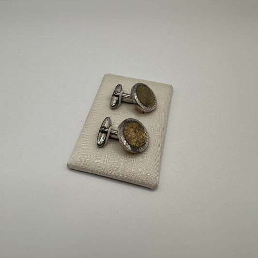 Vintage Manschettenknopf mit gewebtem Inlay aus 925er Silber, unmarkiert