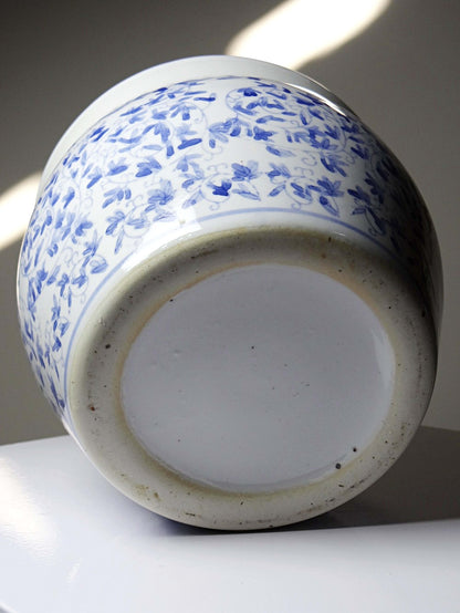 Vintage Übertopf Porzellan blau-weiß mit Blütendekor, China