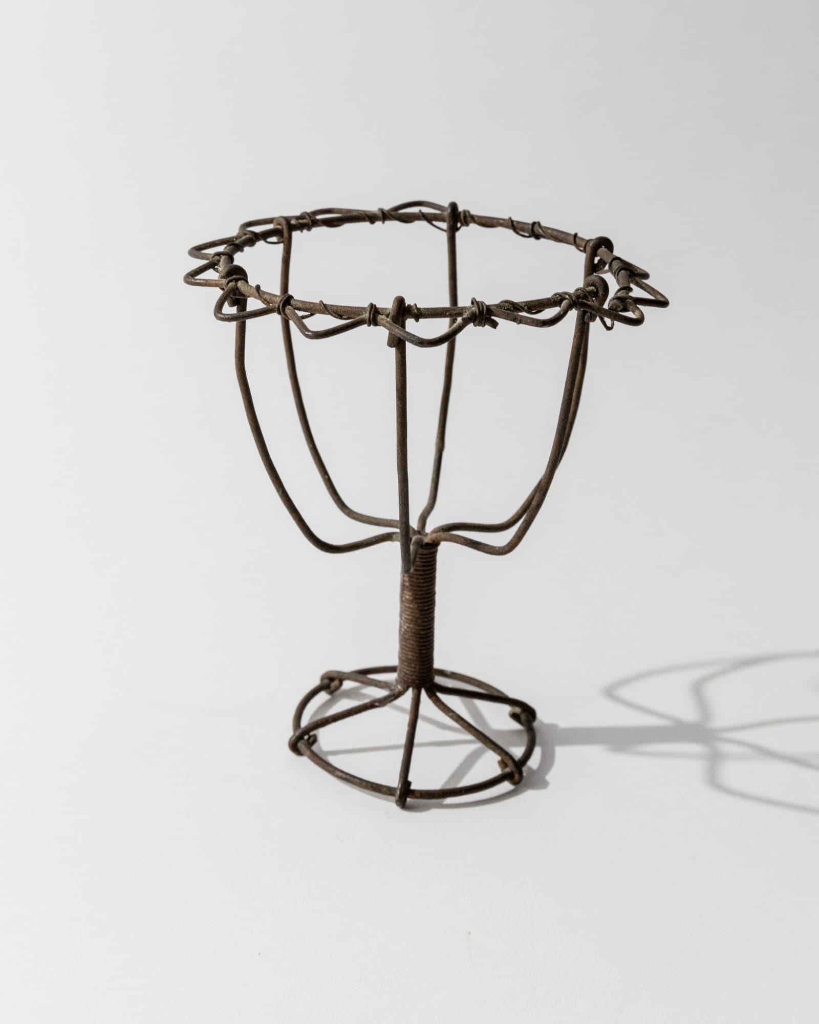 Vintage Kerzenhalter Set von 2 aus Eisen, handgebogen und geflochten, Volkskunst