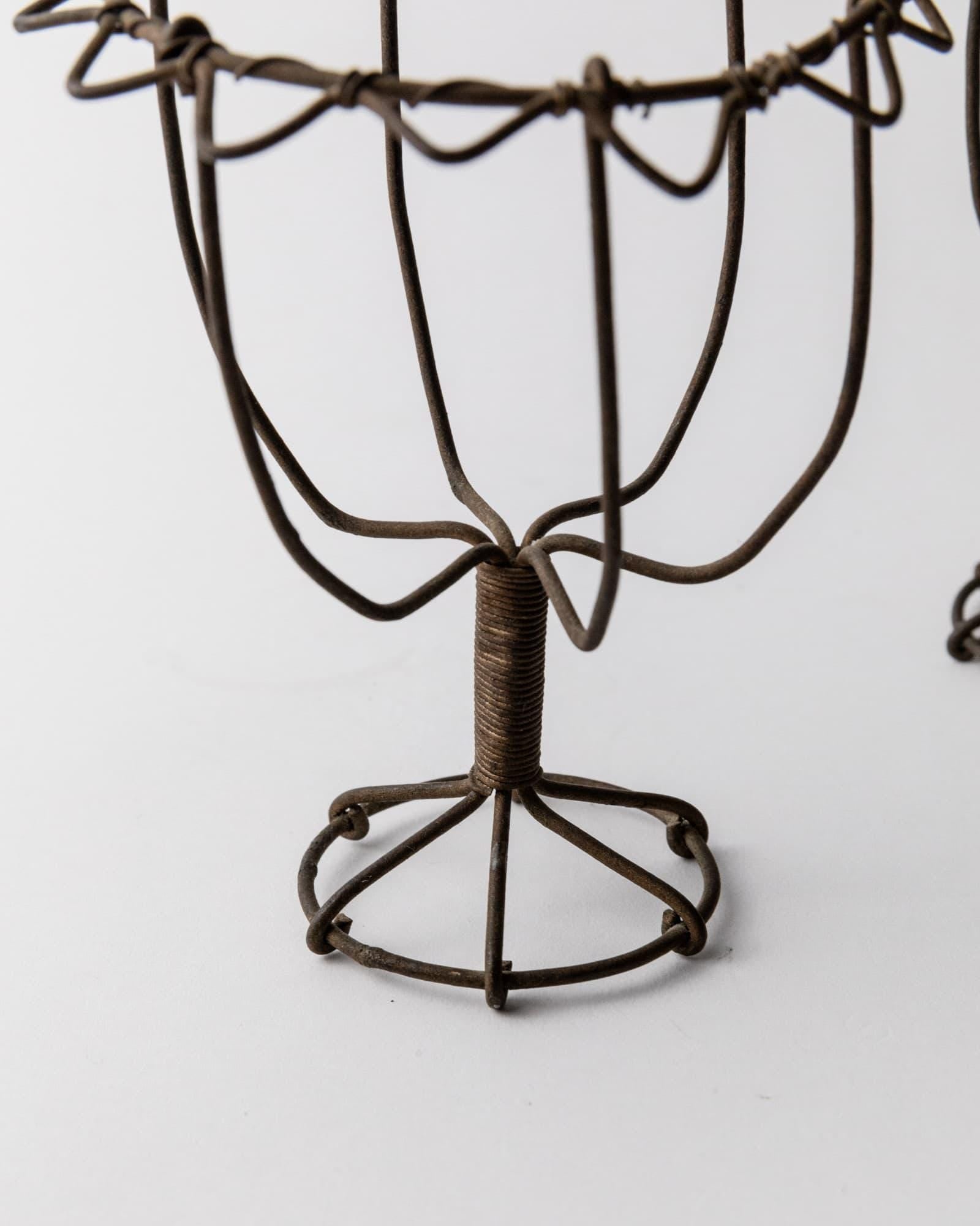 Vintage Kerzenhalter Set von 2 aus Eisen, handgebogen und geflochten, Volkskunst