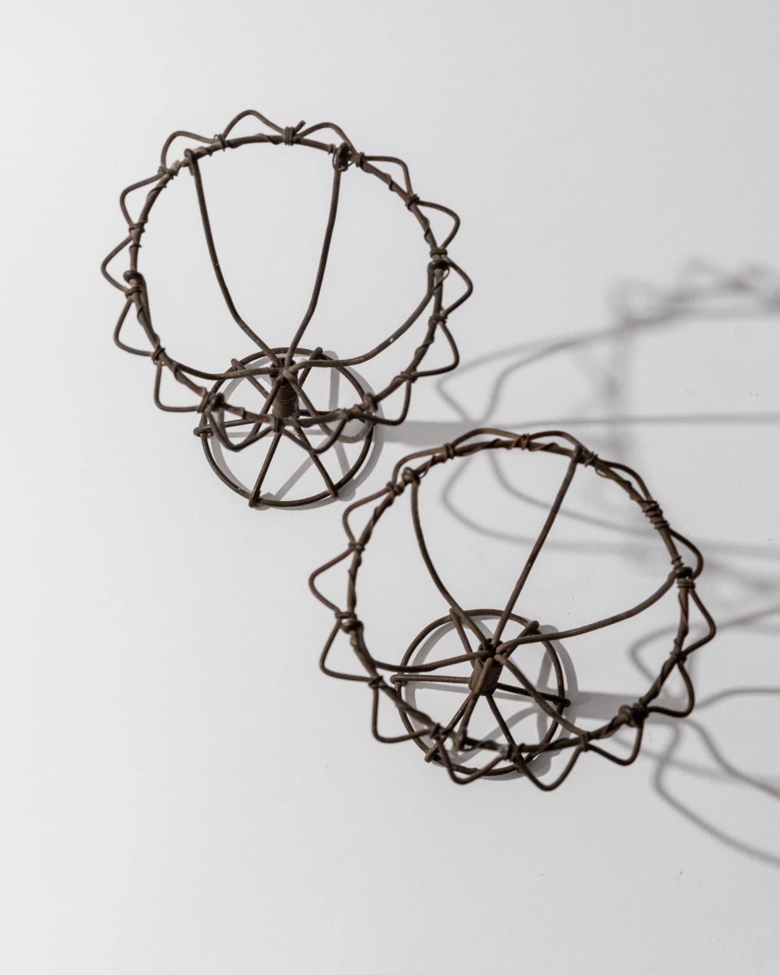 Vintage Kerzenhalter Set von 2 aus Eisen, handgebogen und geflochten, Volkskunst