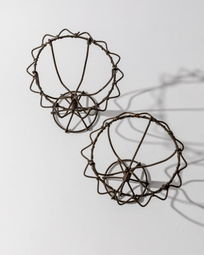 Vintage Kerzenhalter Set von 2 aus Eisen, handgebogen und geflochten, Volkskunst