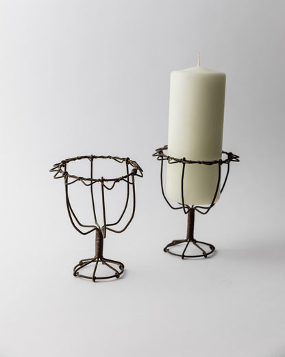 Vintage Kerzenhalter Set von 2 aus Eisen, handgebogen und geflochten, Volkskunst