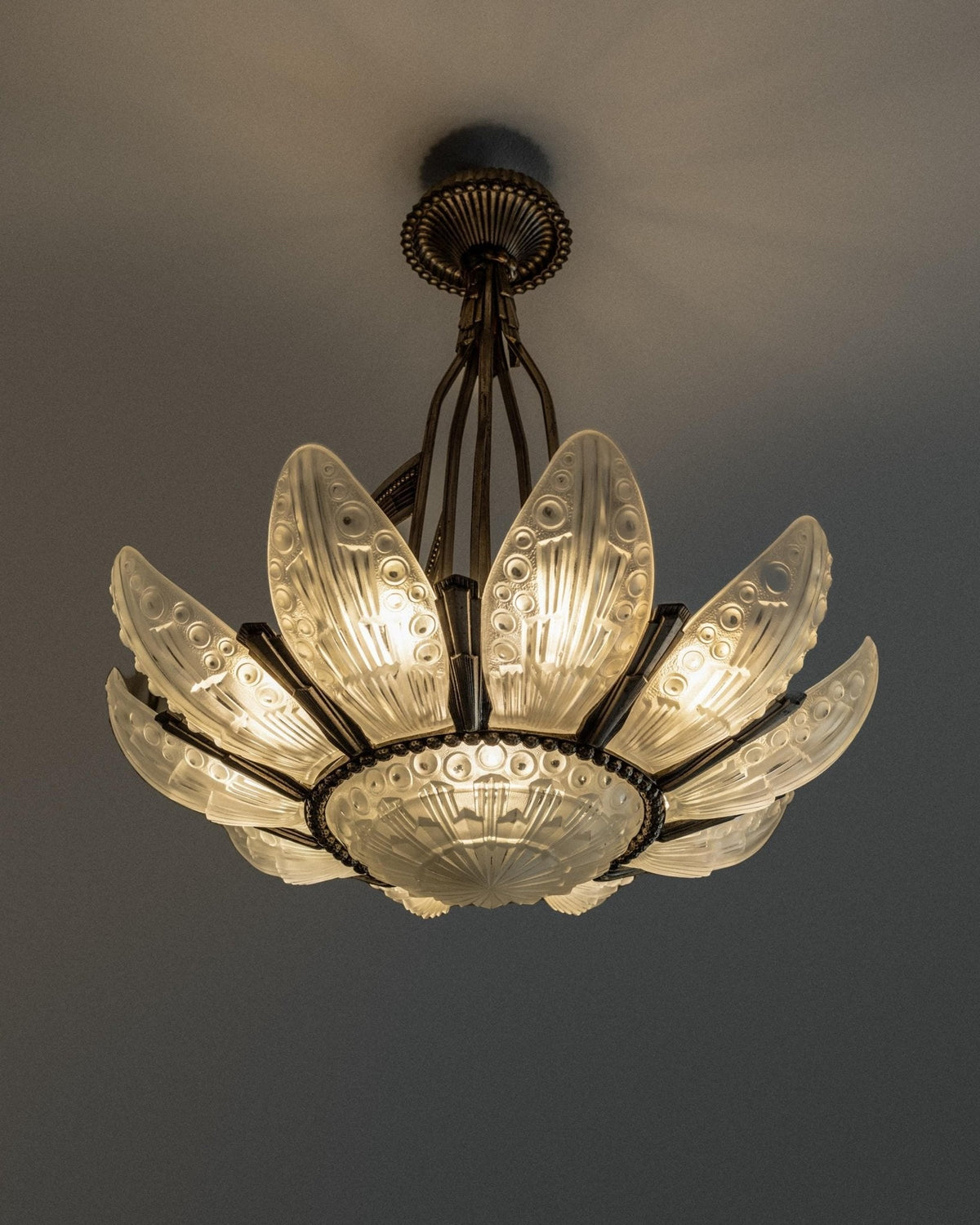 Vintage Kronleuchter Art Deco von Georges Leleu für Frankreich, seltenes Sammlerstück