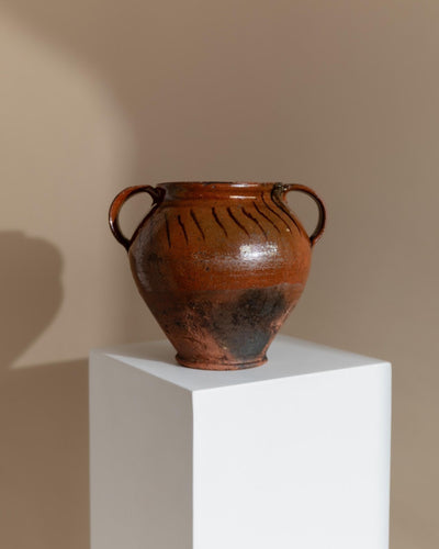 Ceramic pot with handles &amp; unique rustic 19th century one-of-a-kind piece from Italy