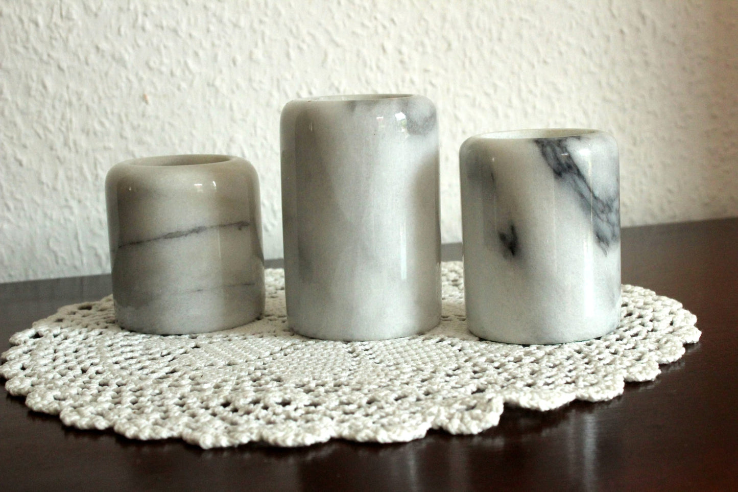 Set von 3 Vintage Kerzenhalter aus Marmor