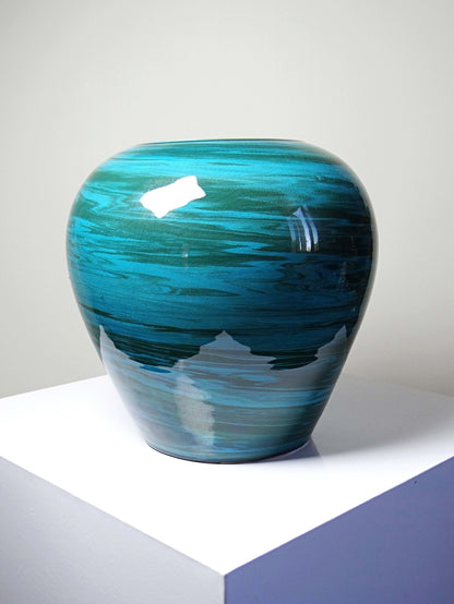 Vintage Keramikvase malachitgrün, Mid-Century