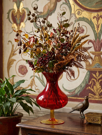 Vintage Vase Glas rot-gelb mit Blasendekor, 1960er Jahre