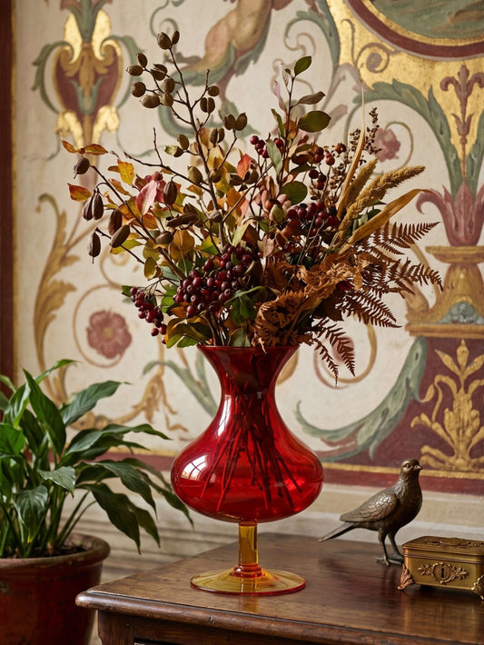 Vintage Vase Glas rot-gelb mit Blasendekor, 1960er Jahre