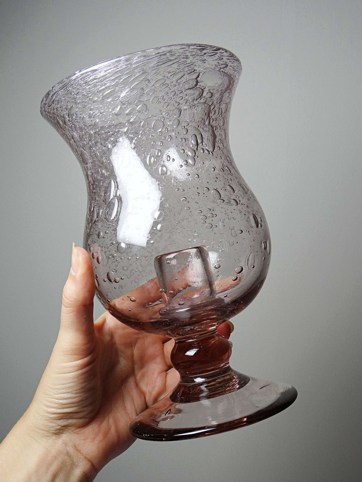 Vintage Windlicht Amethyst Bullenglas, Space Age Stil