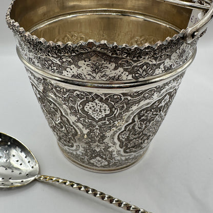 Handgefertigt Silber-Set Eiskühler, Silberzange, gelochte Servierkelle