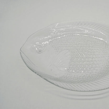 Assiette en verre vintage poisson Arcoroc en verre pressé transparent