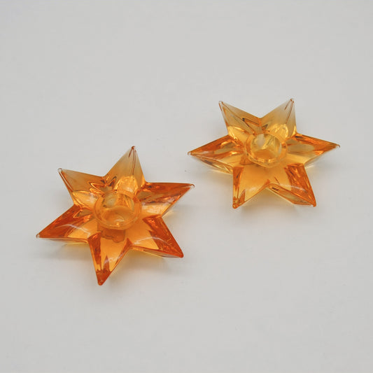 Vintage Kerzenhalter Sterne aus Glas in Orange