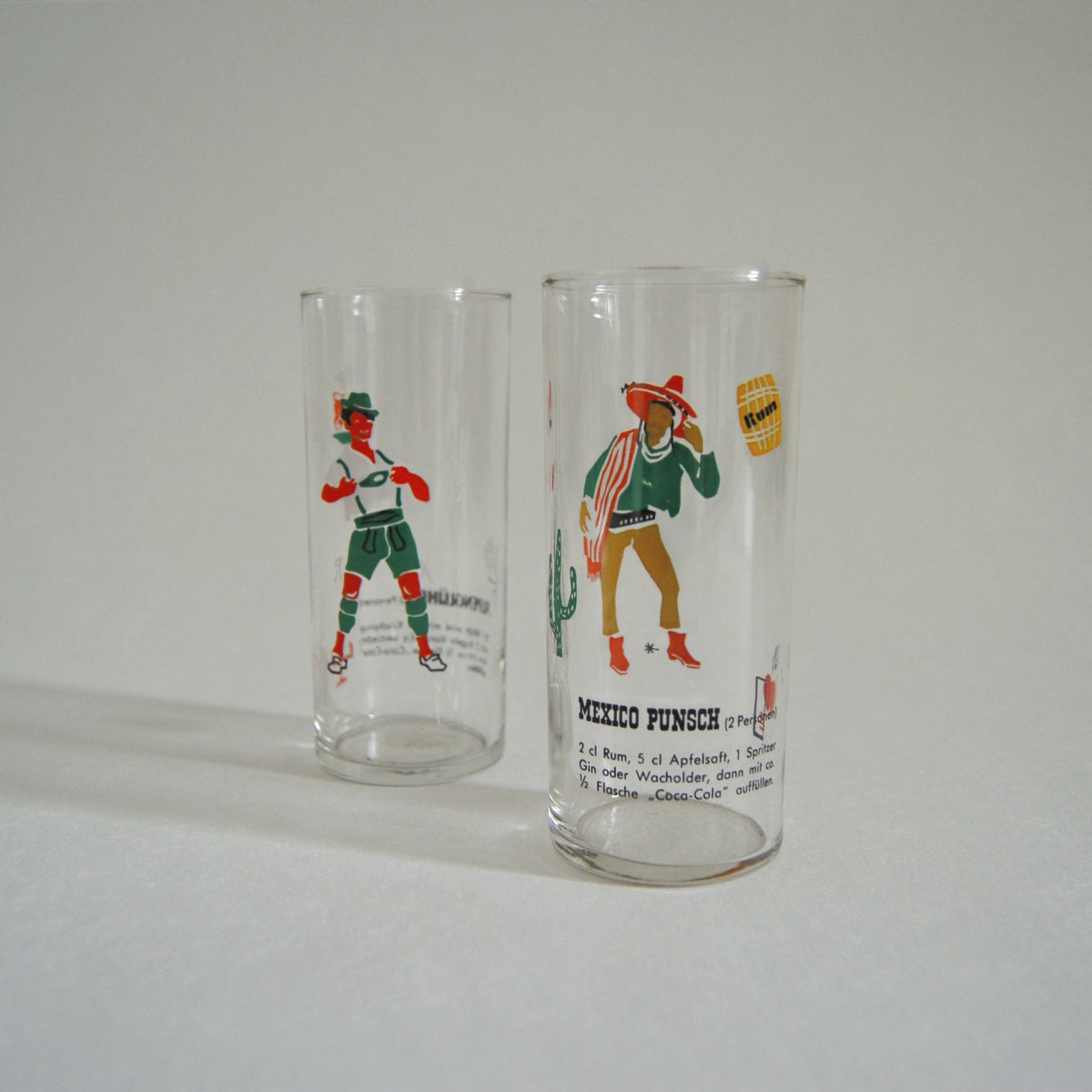 Vintage Glas mit Folklore Motiv und Cocktail Rezept