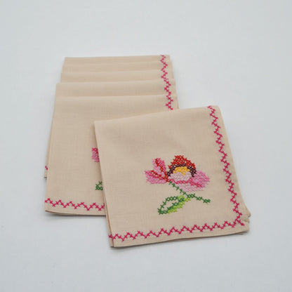 Set von 6 Vintage Servietten bestickt