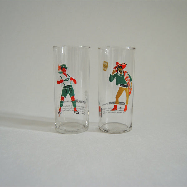 Vintage Glas mit Folklore Motiv und Cocktail Rezept