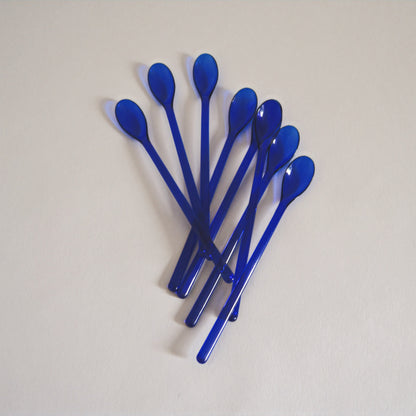 Set von 8 Vintage Langstiellöffel aus Kunststoff in Blau