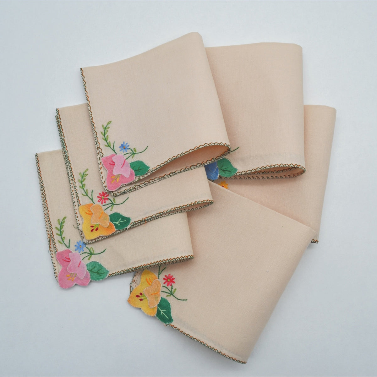 Set von 6 Vintage Servietten bestickt