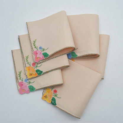Set von 6 Vintage Servietten bestickt