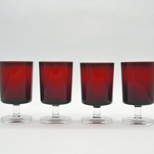 Set von 4 Vintage Weingläser rot von Luminarc France