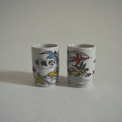 Set von 2 Vintage Schnapsbecher mit Meeresmotiven