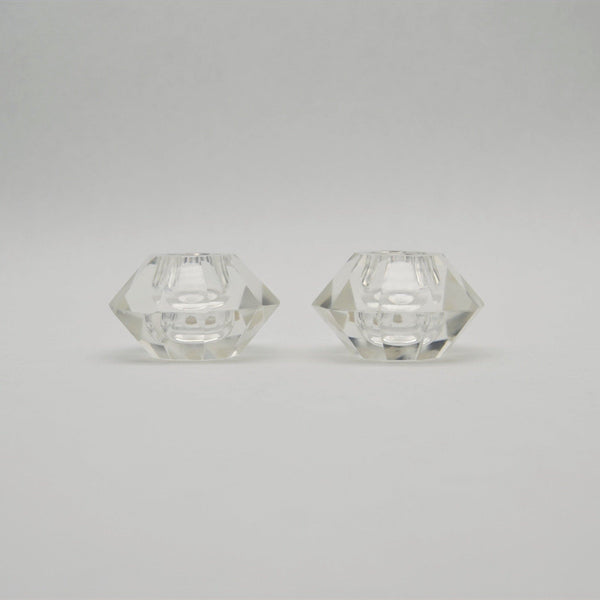 Set de 2 bougeoirs en verre, taillé à la main