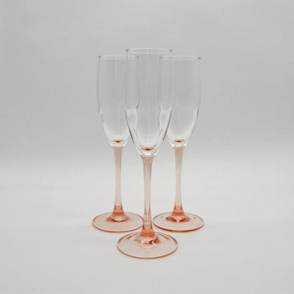 Vintage champagne glass pink style by Luminarc France set of 3