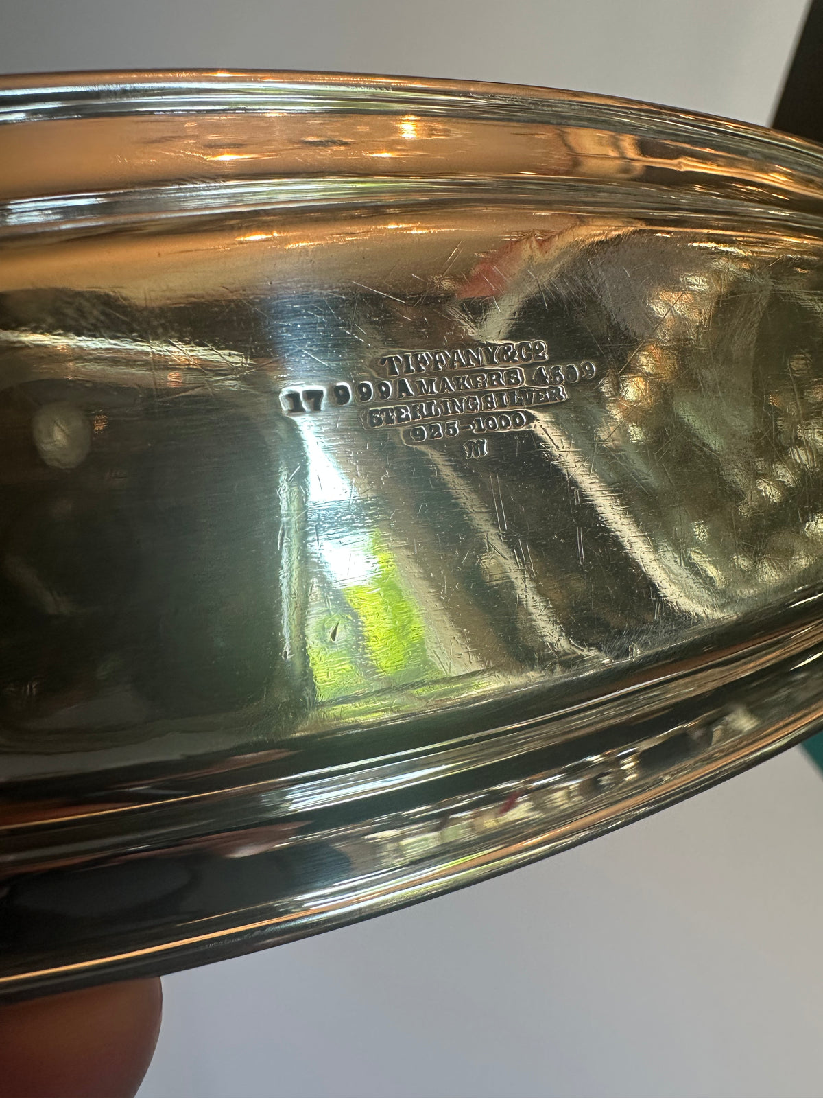 Vintage oval silver bowl model 17999A by Tiffany & Co. with vine decoration